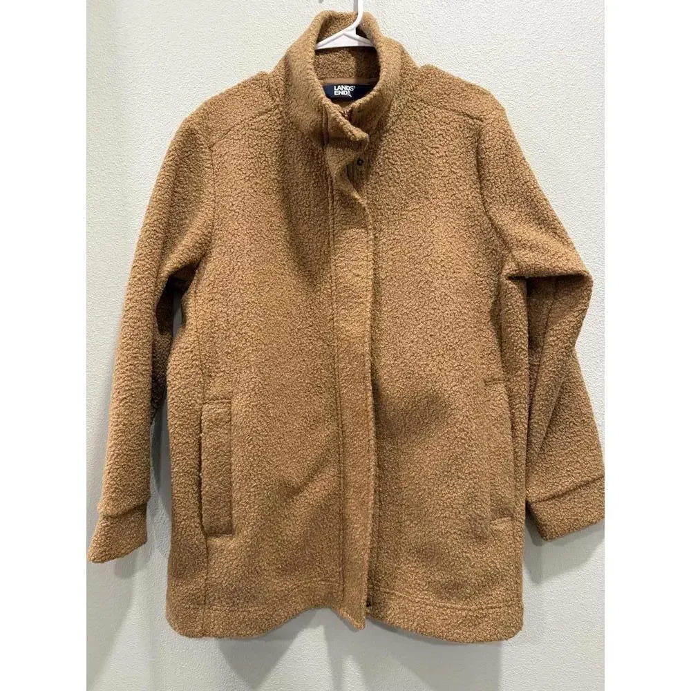 Lands' End Camel Teddy Jacket with Stand Collar